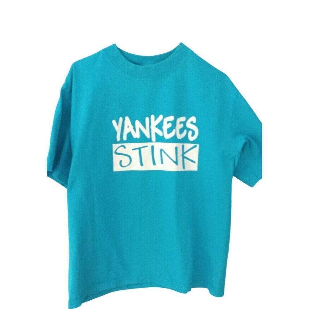 Vintage New York Yankees Stink Red Sox Fan Baseball T-shirt Youth L 10-12 Blue